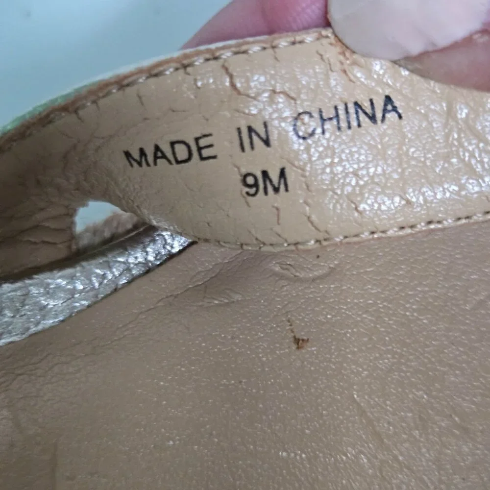 Talbots Gold Espardrille Wedge Slide Sandals Size 9M